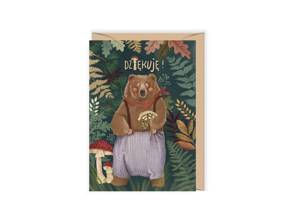 Greeting card - Cudowianki - Dziękuję z misiem, 12 x 17 cm