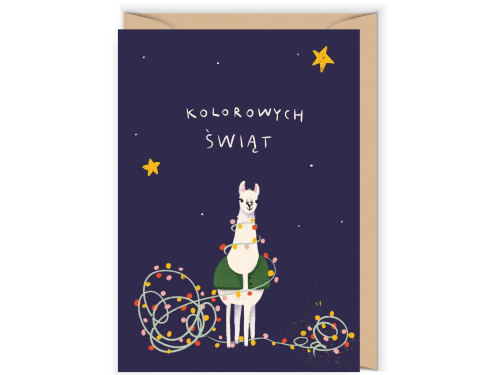 Greeting card - Cudowianki - Świąteczna lama, 12 x 17 cm