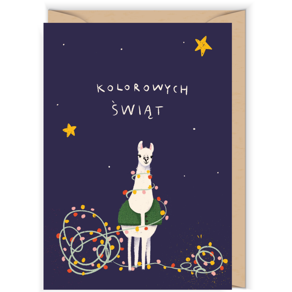 Greeting card - Cudowianki - Świąteczna lama, 12 x 17 cm