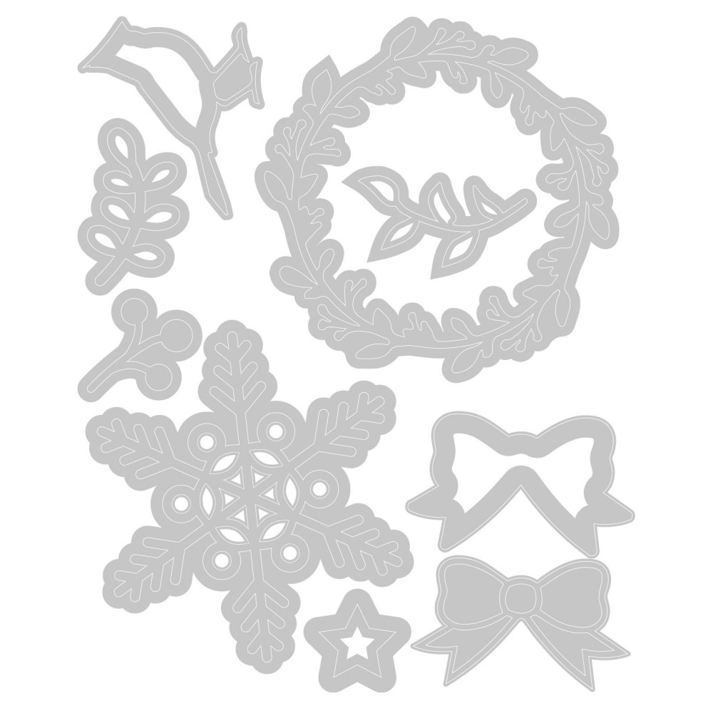 Wykrojnik Thinlits - Sizzix - Wreath & Snowflake, 9 szt.
