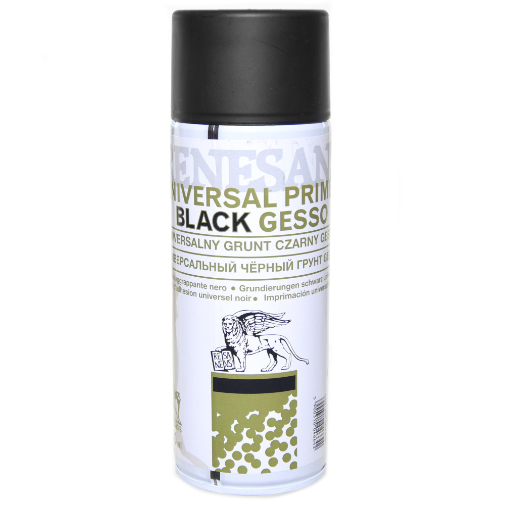 Gesso spray primer for oil and acrylic paints - Renesans - black, 400 ml