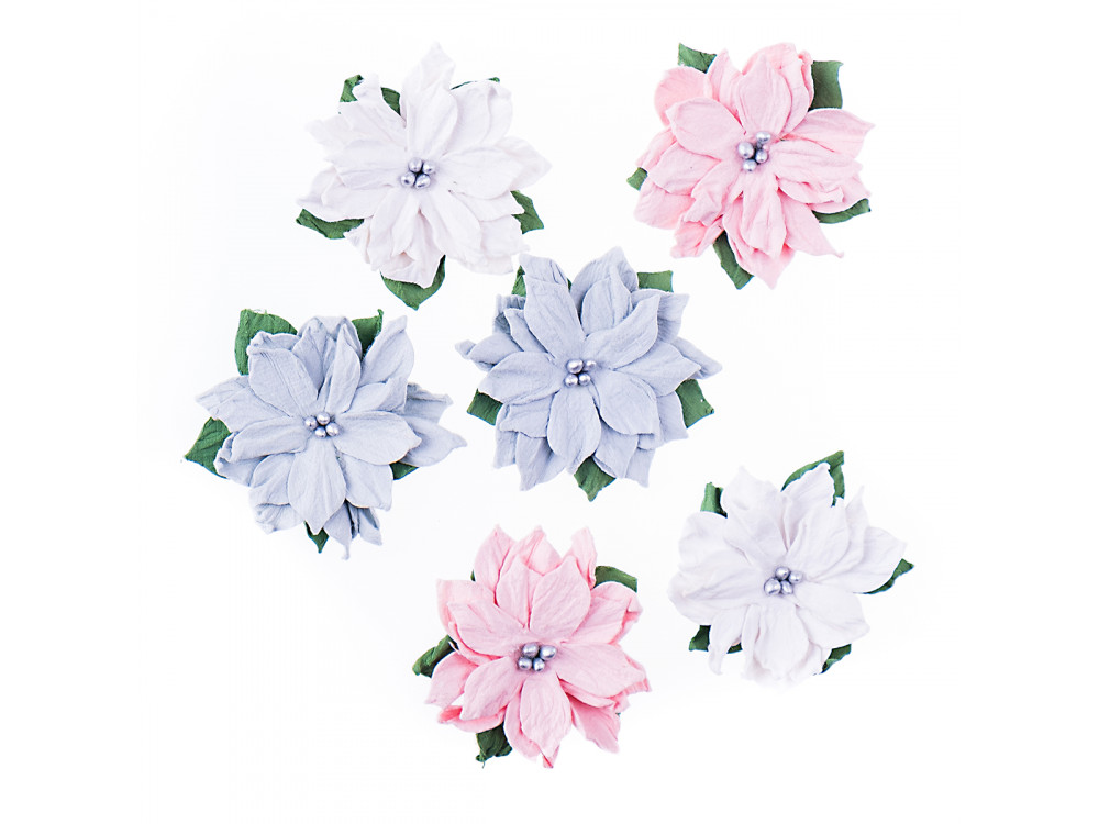 Paper flowers, Poinsettia - DpCraft - Frosty, 5 cm, 6 pcs