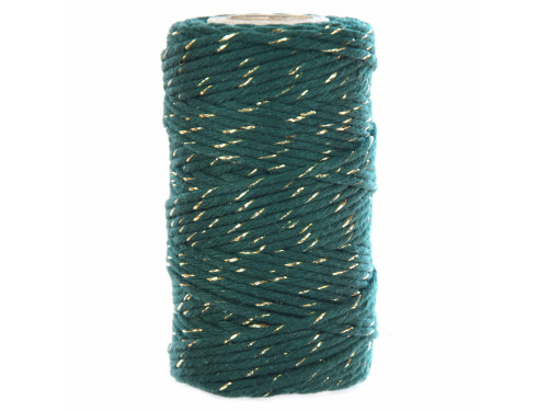Sznurek bawełniany do makramy - zielony ze złotą nicią, 2 mm, 100 g, 60 m