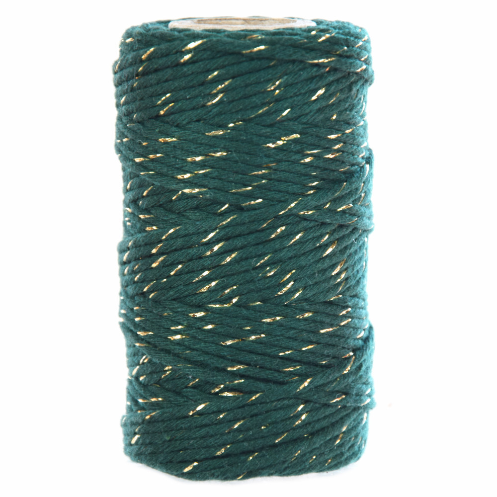 Cotton cord for macrames - green with gold thread, 2 mm, 100 g, 60 m