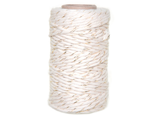 Cotton cord for macrames - beige with gold thread, 2 mm, 100 g, 60 m
