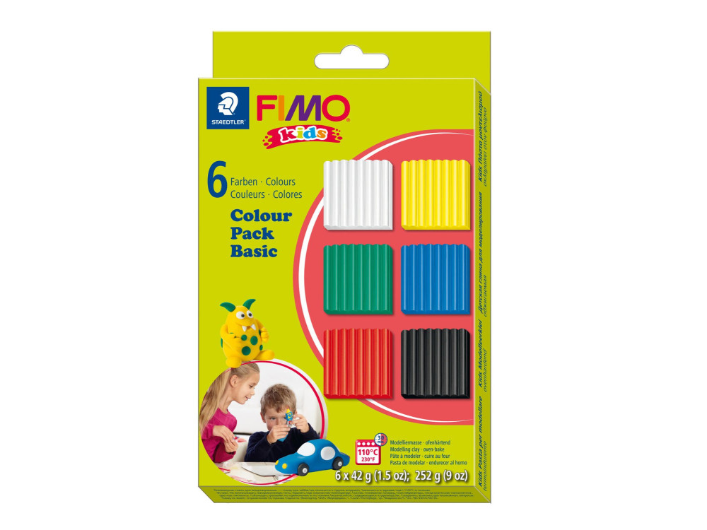Masa termoutwardzalna Fimo Kids - Staedtler - Basic, 6 kolorów x 42 g