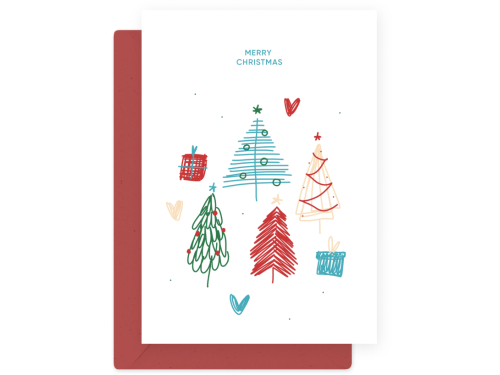 Greeting card - Eökke - Christmas trees and gifts, 12 x 17 cm
