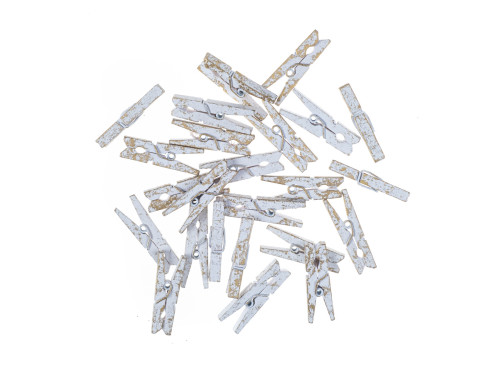 Wooden clips - DpCraft - white and gold, 3 cm, 24 pcs