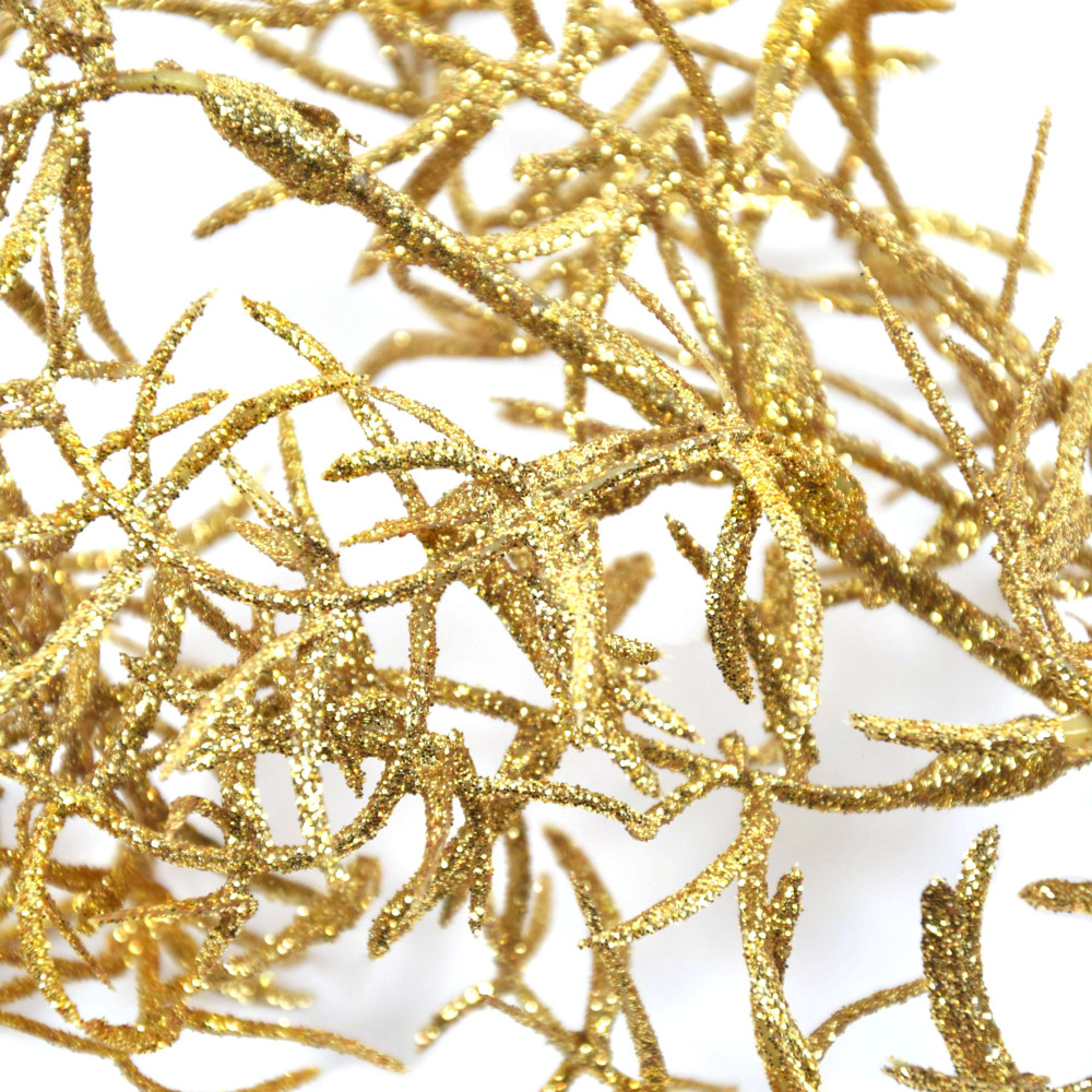 Gałązka świąteczna z brokatem - złota, 30 cm