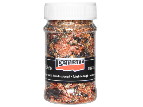 Folia do złoceń w płatkach Metal Flakes - Pentart - złoto, miedź i zieleń, 100 ml