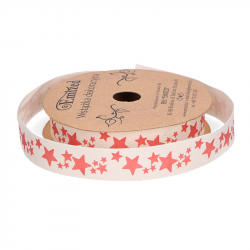 Christmas ribbon - red stars, 10 mm, 9 m