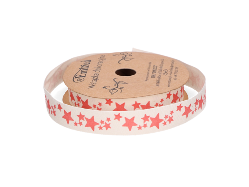 Christmas ribbon - red stars, 10 mm, 9 m