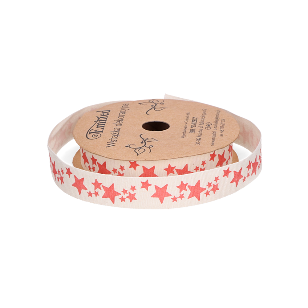 Christmas ribbon - red stars, 10 mm, 9 m