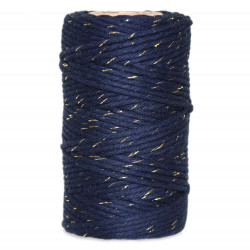 Cotton cord for macrames - navy blue with gold thread, 2 mm, 100 g, 60 m