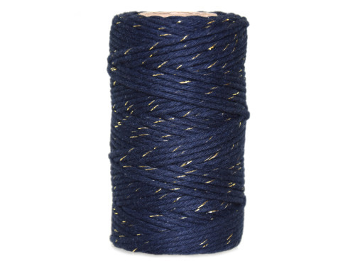 Cotton cord for macrames - navy blue with gold thread, 2 mm, 100 g, 60 m