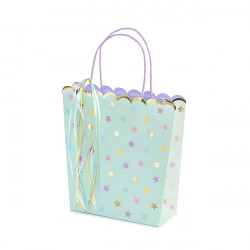 Gift paper bag, Stars - blue, 22 x 23 x 8 cm