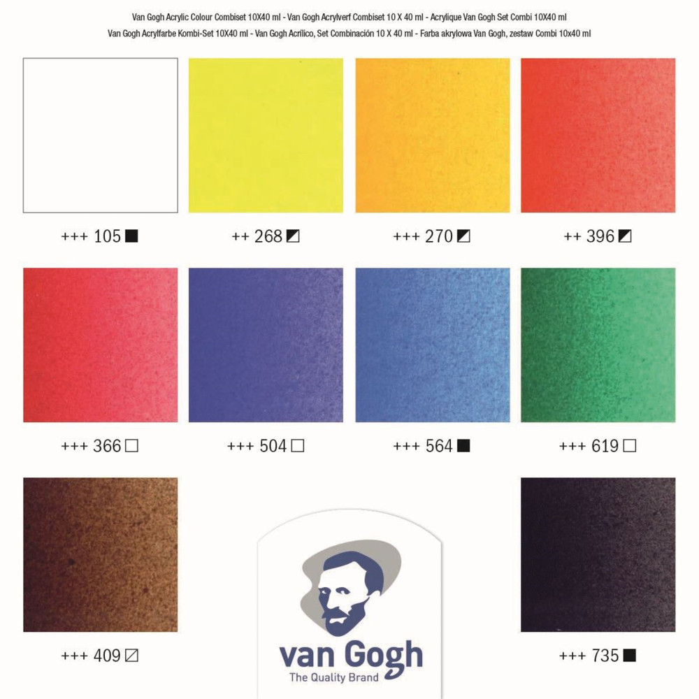 Zestaw farb akrylowych w tubkach - Van Gogh - 10 kolorów x 40 ml