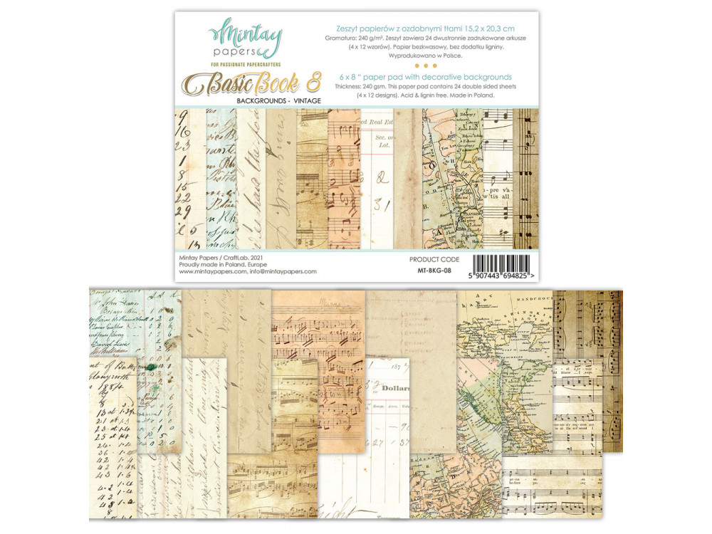 Set of scrapbooking papers 15,2 x 20,3 cm - Mintay - Basic Book 8