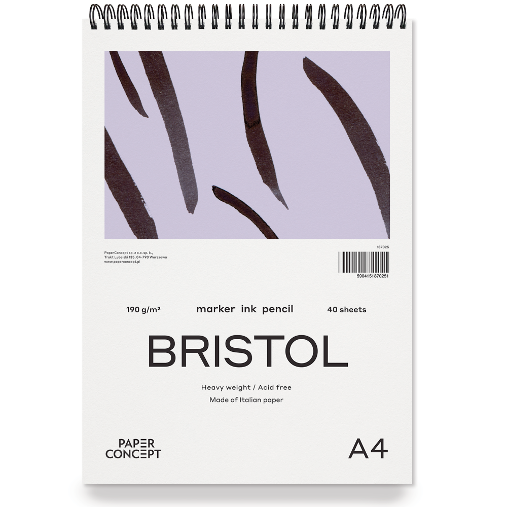 Blok do kredek i tuszu Bristol na spirali - PaperConcept - smooth, A4, 190 g, 40 ark.