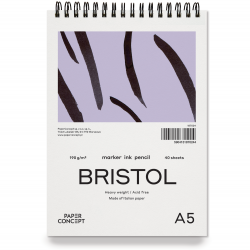 Blok do kredek i tuszu Bristol na spirali - PaperConcept - smooth, A5, 190 g, 40 ark.
