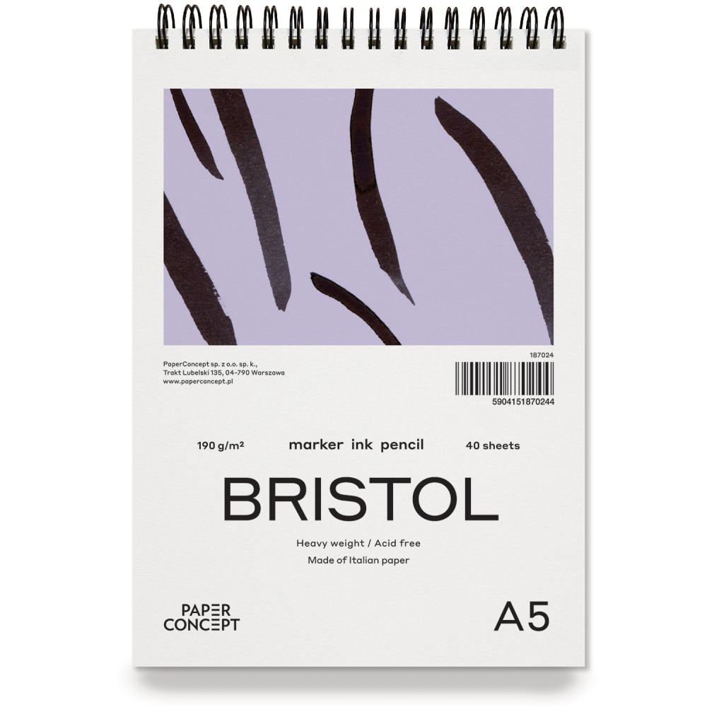 Bristol spiral paper pad - PaperConcept - smooth, A5, 190 g, 40 sheets