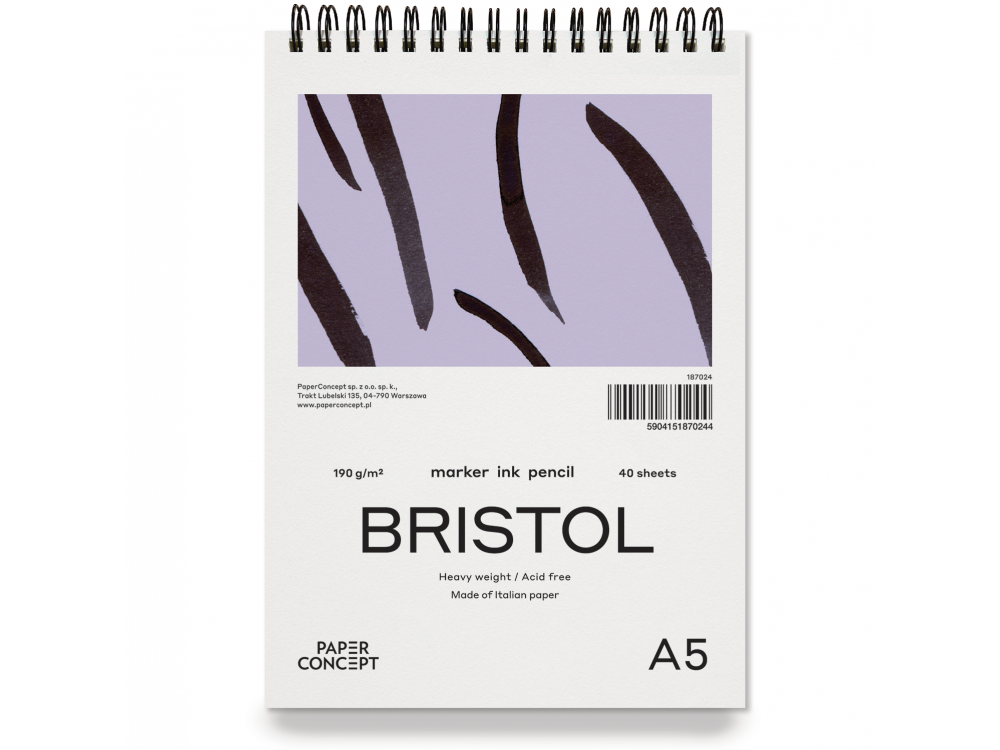 Blok do kredek i tuszu Bristol na spirali - PaperConcept - smooth, A5, 190 g, 40 ark.