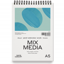 Mix Media spiral paper pad - PaperConcept - medium grain, A5, 250 g, 25 sheets