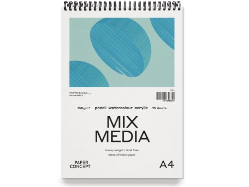 Blok uniwersalny Mix Media na spirali - PaperConcept - medium grain A4 250 g 25 ark.