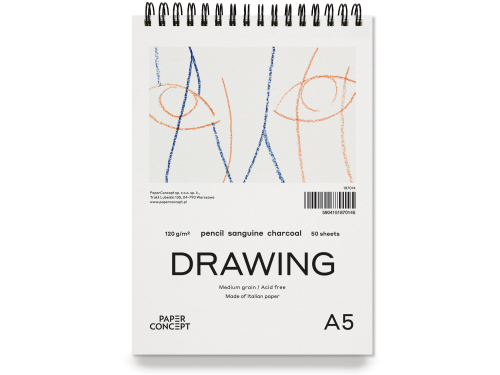 Blok rysunkowy Drawing na spirali - PaperConcept - medium grain A5 120 g 50 ark.