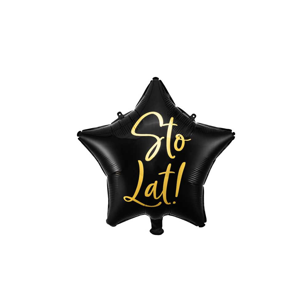 Foil balloon Sto Lat! - star, black, 40 cm