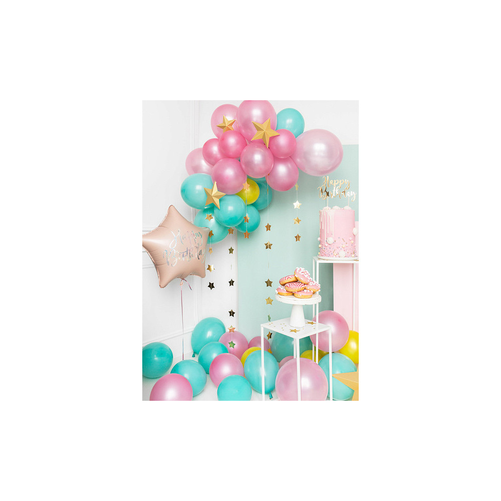 Balon foliowy Happy Birthday! - gwiazdka, pudrowy róż, 40 cm