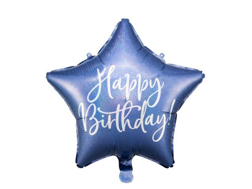 Foil balloon Happy Birthday! - star, navy blue, 40 cm