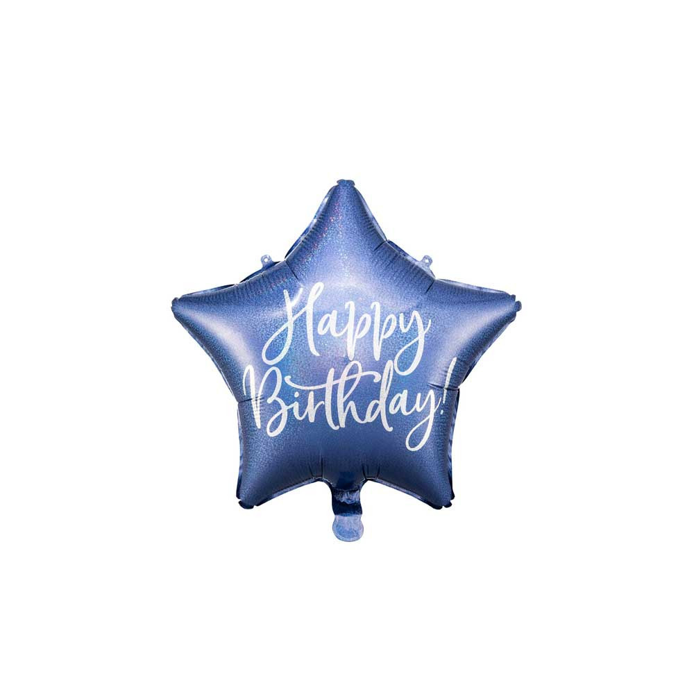 Foil balloon Happy Birthday! - star, navy blue, 40 cm