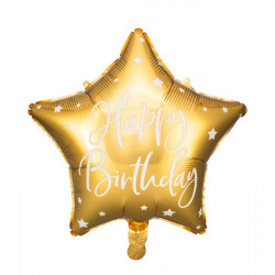Balon foliowy Happy Birthday - gwiazdka, złoty, 40 cm