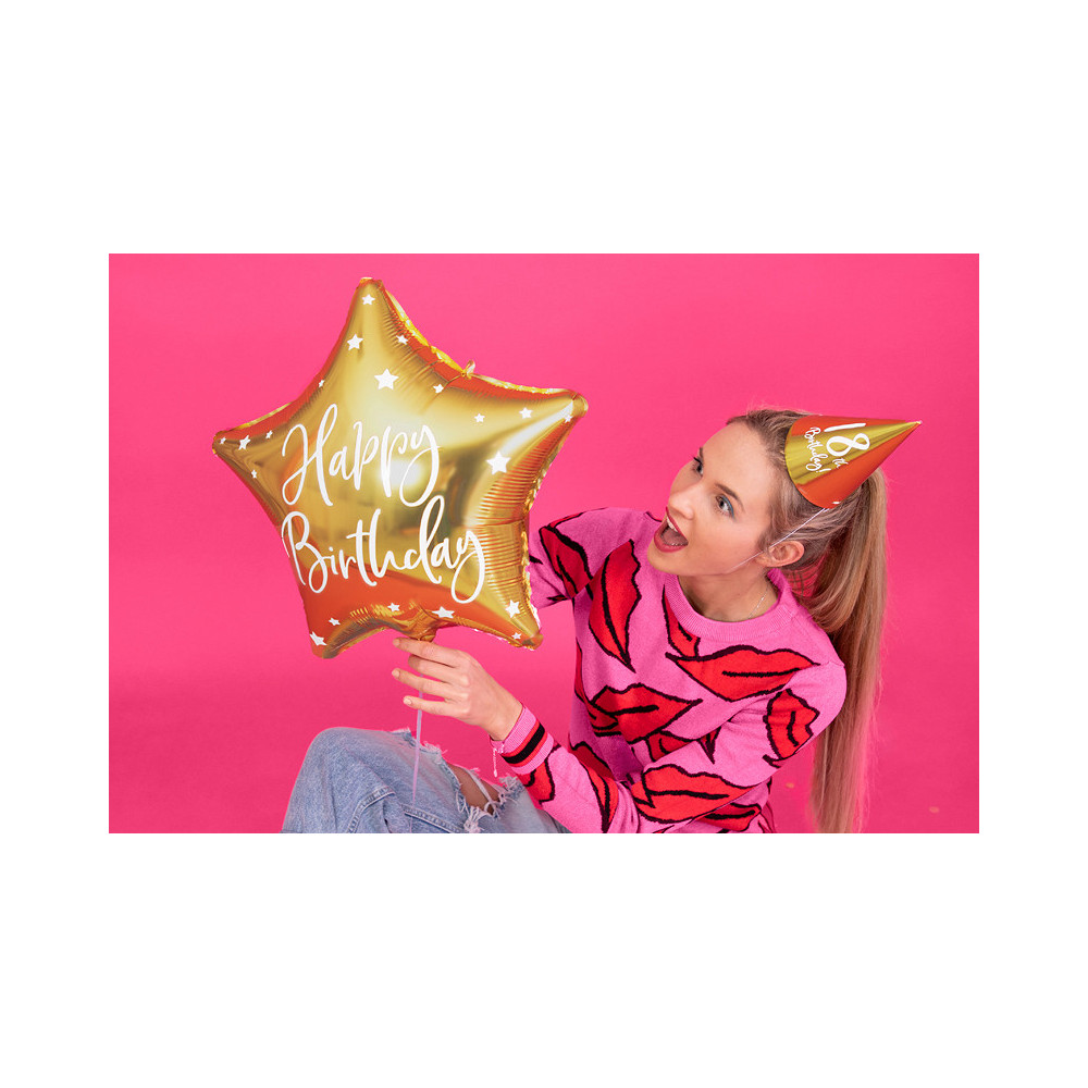 Foil balloon Happy Birthday - star, gold, 40 cm