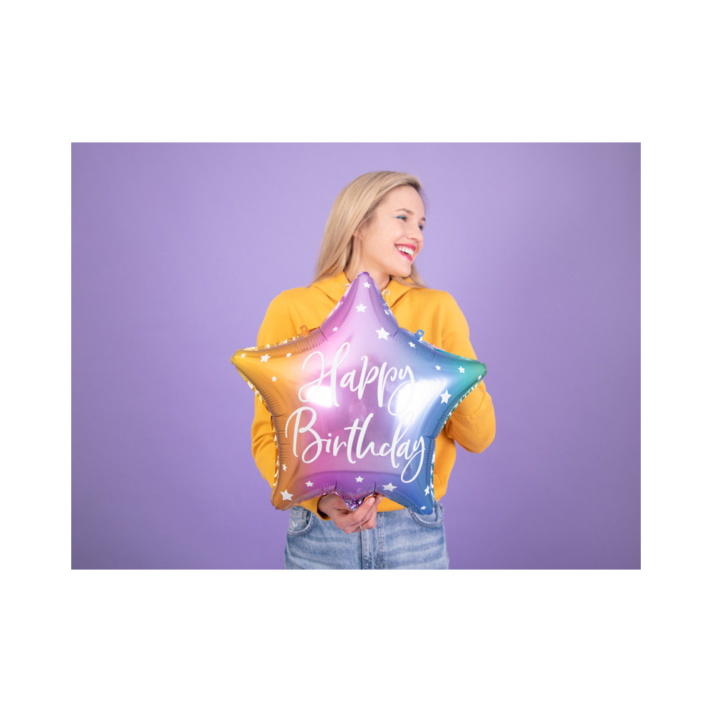 Foil balloon Happy Birthday - star, color mix, 40 cm