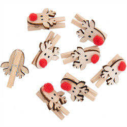 Wooden deco clips - Rico Design - Reindeer, natural, 8 pcs.