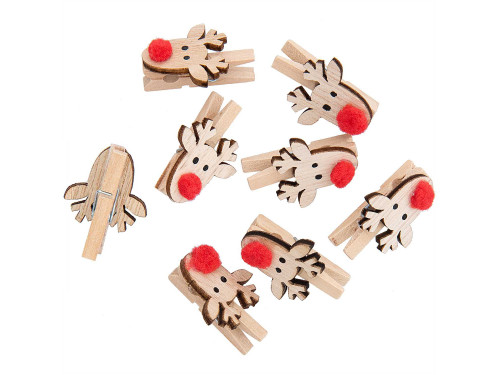 Wooden deco clips - Rico Design - Reindeer, natural, 8 pcs.