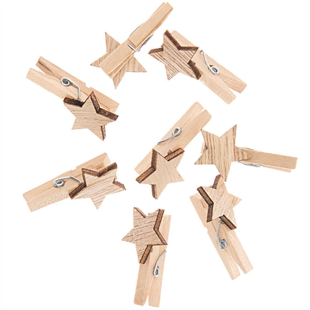Wooden deco clips - Rico Design - Star, natural, 8 pcs.