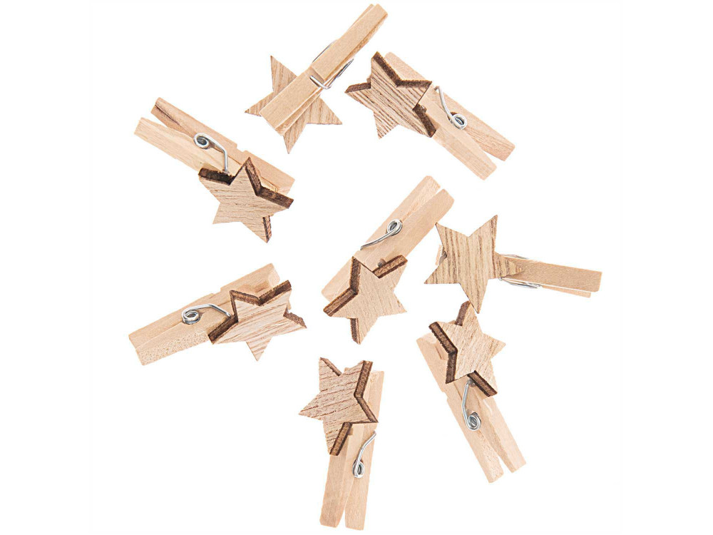 Wooden deco clips - Rico Design - Star, natural, 8 pcs.