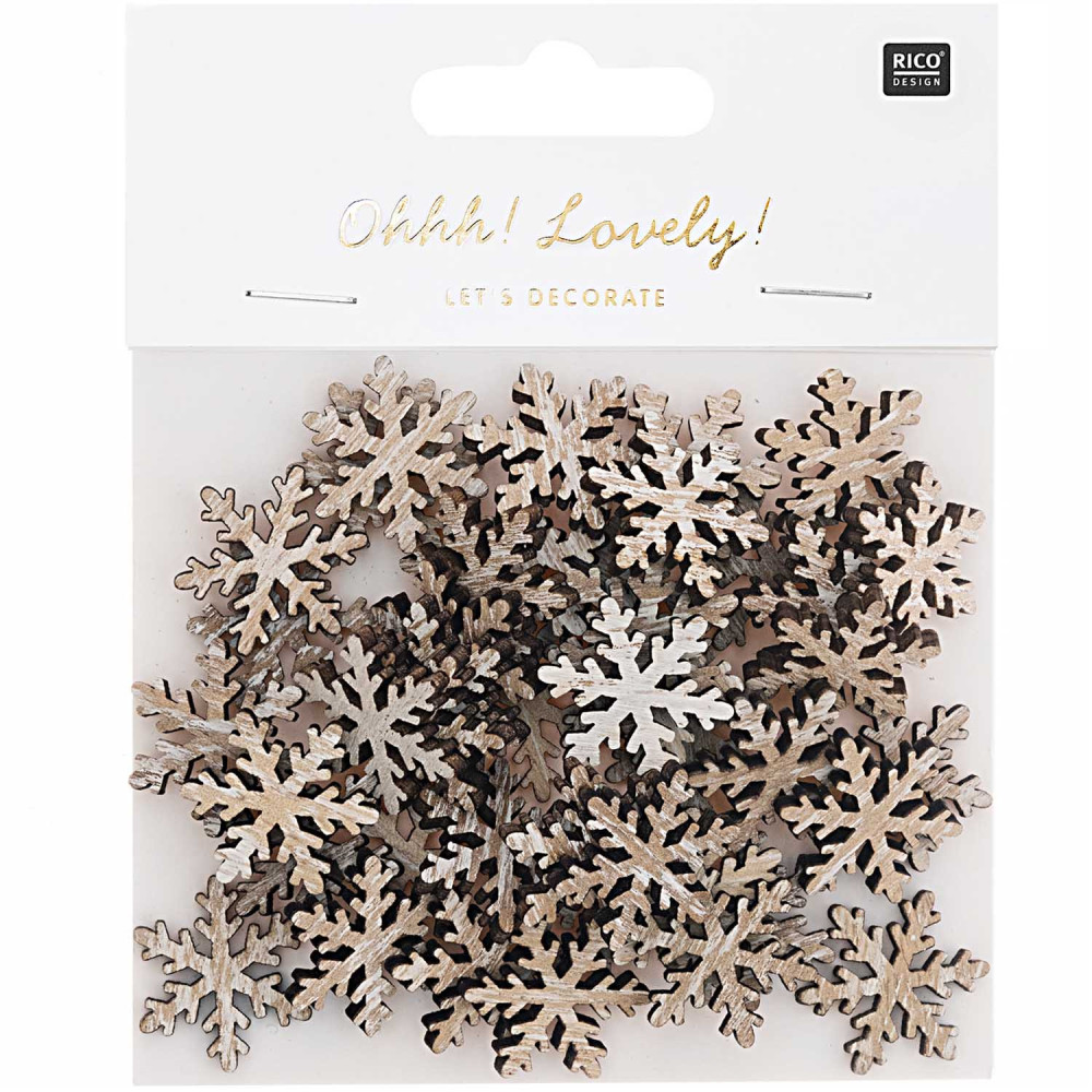 Wooden confetti Snowflakes - Rico Design - natural, 2,3 cm, 48 pcs.
