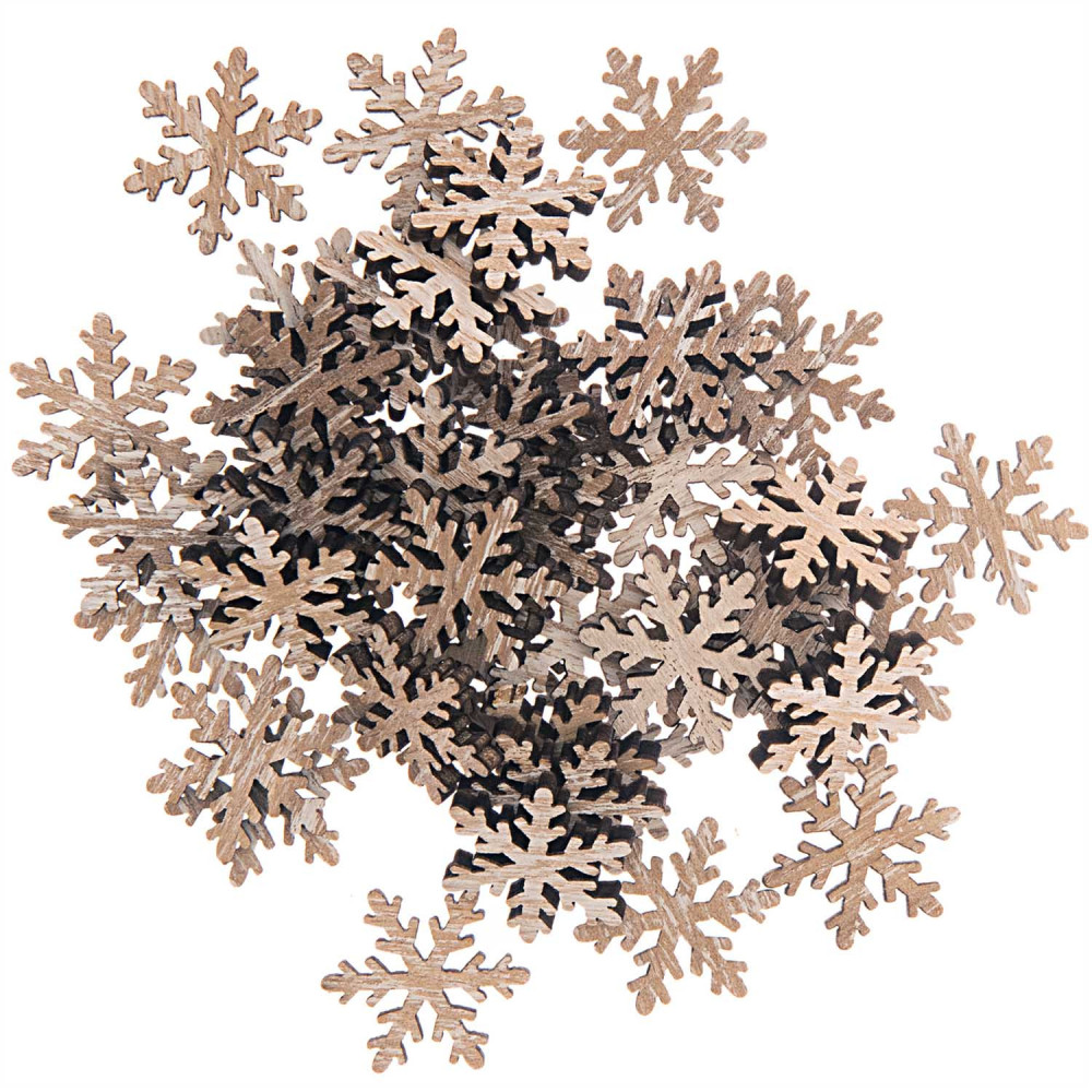 Drewniane konfetti świąteczne - Rico Design - Śnieżynki, naturalne, 48 szt.