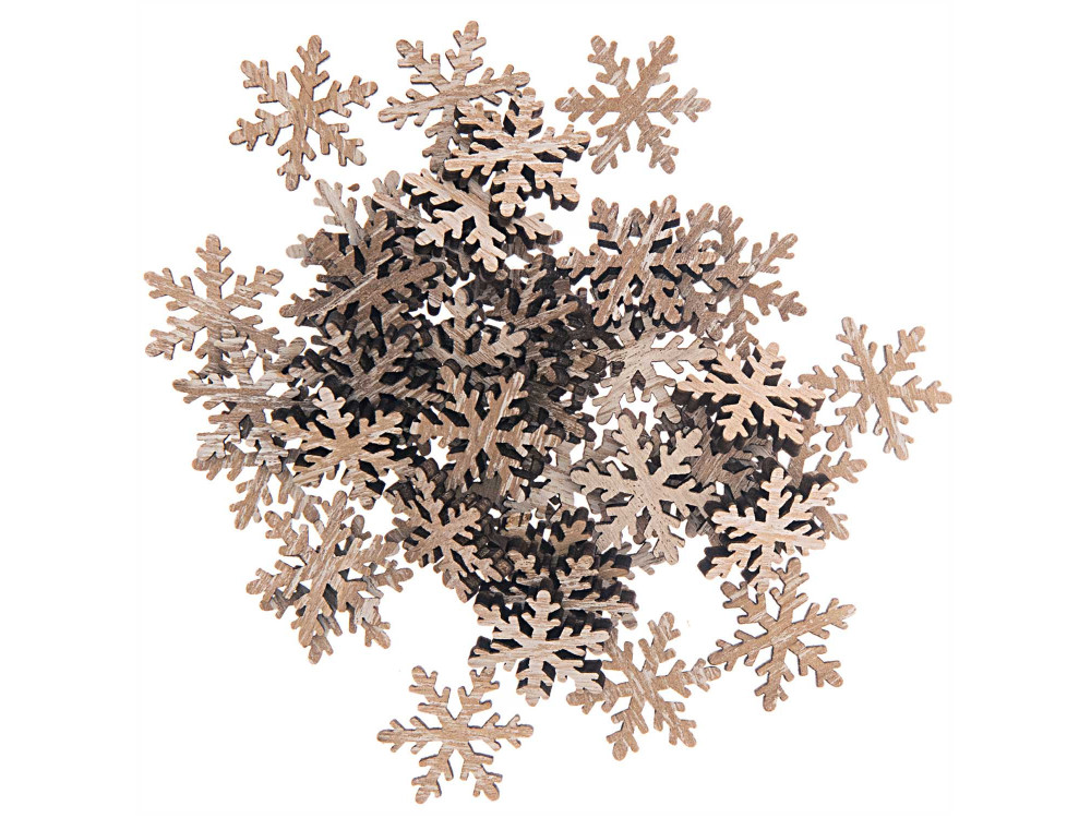 Drewniane konfetti świąteczne - Rico Design - Śnieżynki, naturalne, 48 szt.