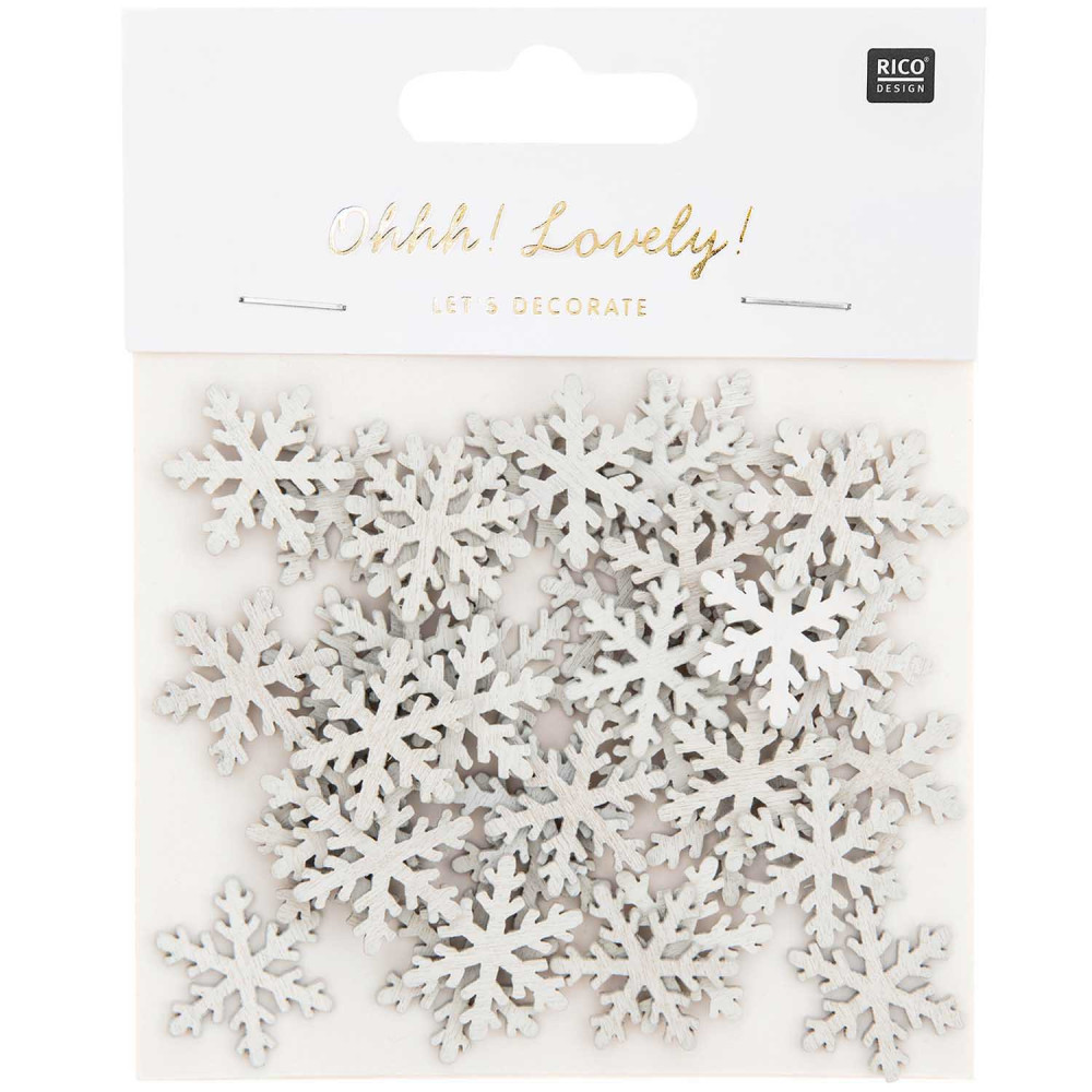 Wooden confetti Snowflakes - Rico Design - white, 2,3 cm, 48 pcs.