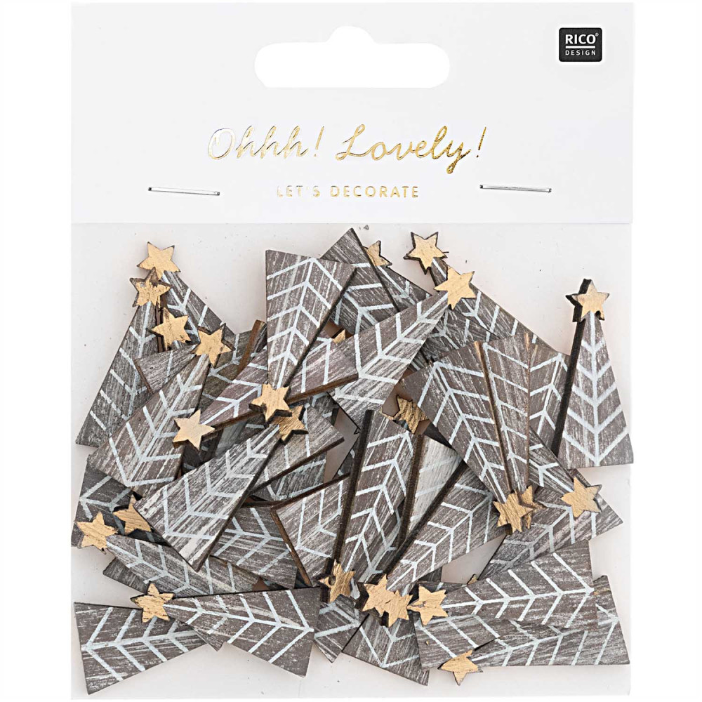 Drewniane konfetti świąteczne - Rico Design - Choinki, shabby chic, 48 szt.