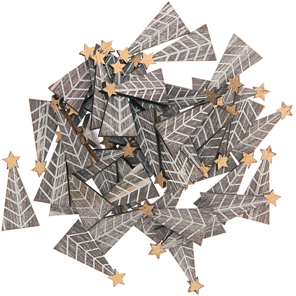 Drewniane konfetti świąteczne - Rico Design - Choinki, shabby chic, 48 szt.
