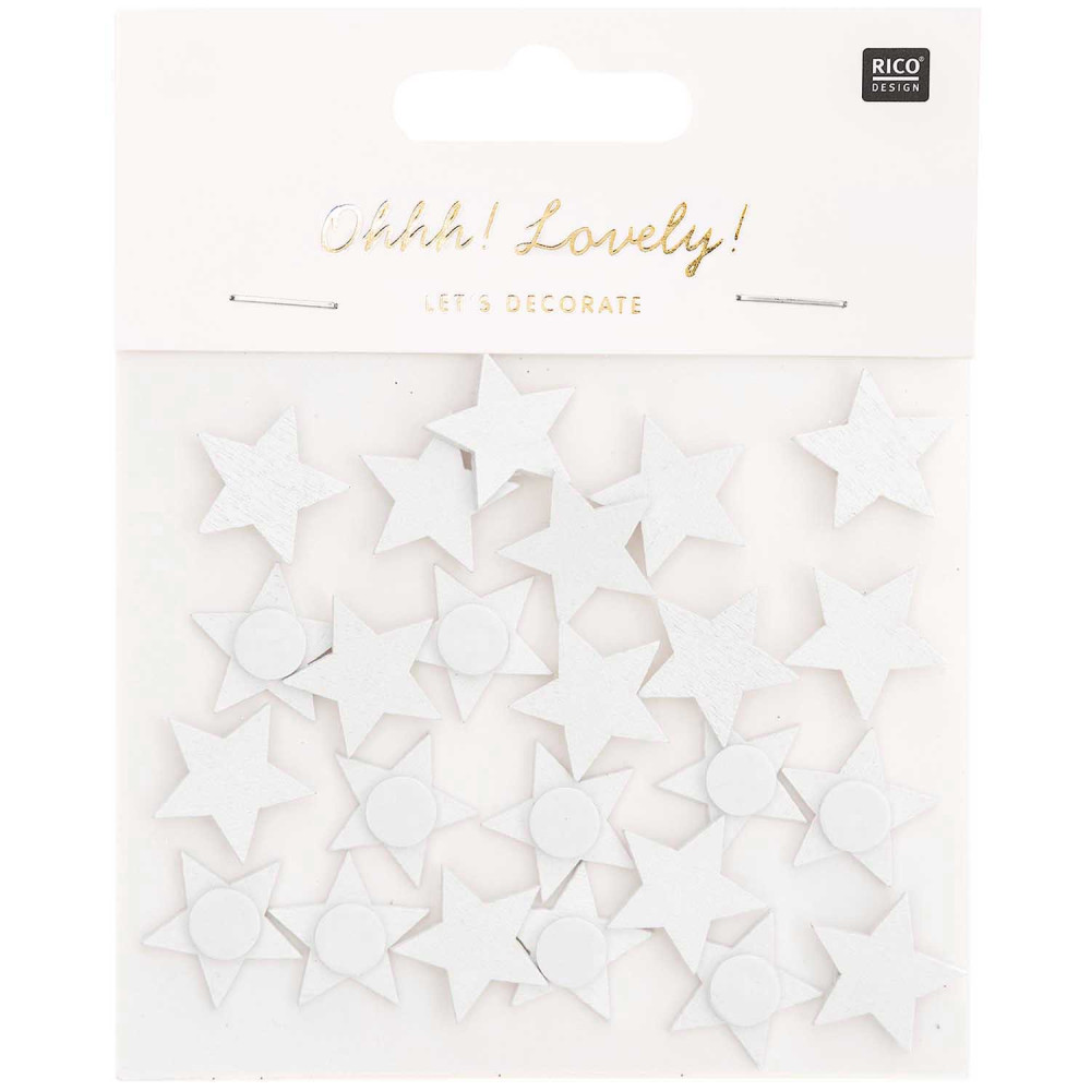 Wooden christmas stickers Stars - Rico Design - white, 24 pcs.