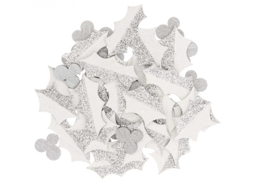 Wooden confetti Holly - Rico Design - white and silver, 3 cm, 48 pcs.