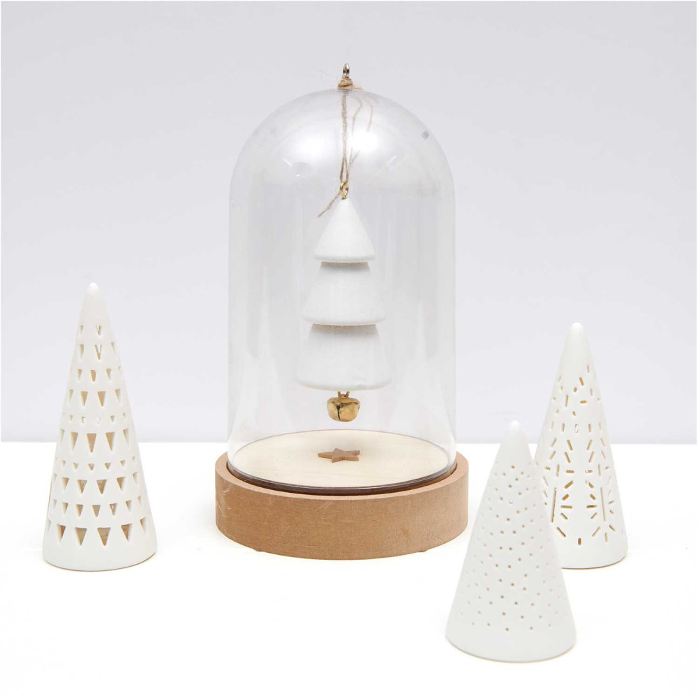 Zawieszka drewniana świąteczna - Rico Design - Choinka z dzwoneczkiem, 9,5 cm
