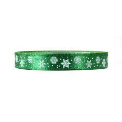 Satin ribbon Snowflakes - green, 12 mm x 22 m